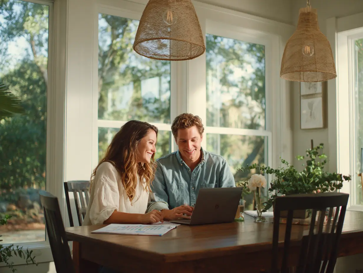 Young couple comparing mortgage rates in Columbia SC