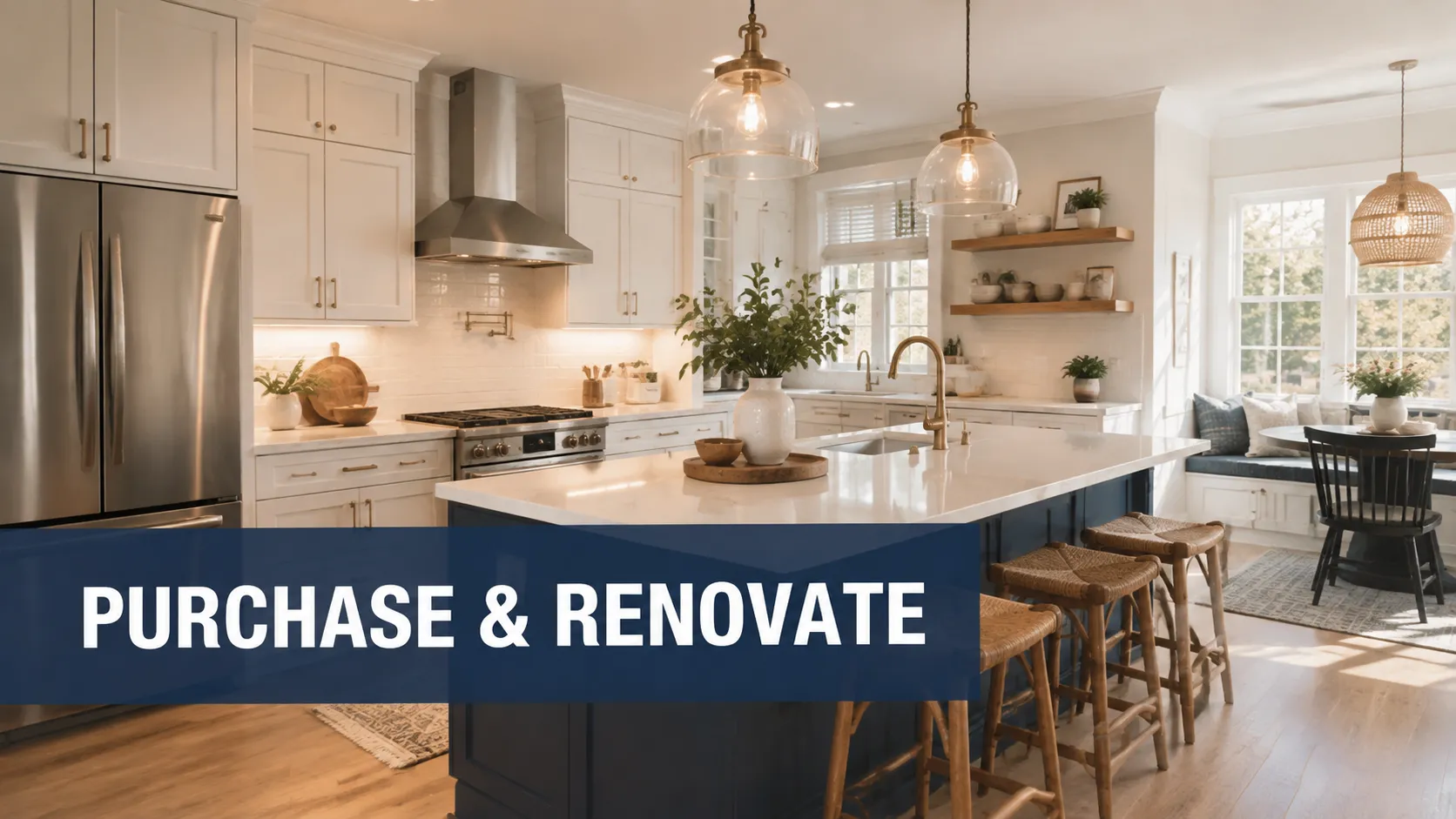 Modern renovated kitchen in an older Greenville home illustrating purchase-and-renovate potential