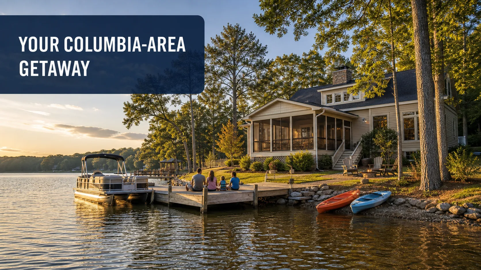 Lake Murray second home near Columbia SC with a private dock, pontoon boat, kayaks, and family recreation